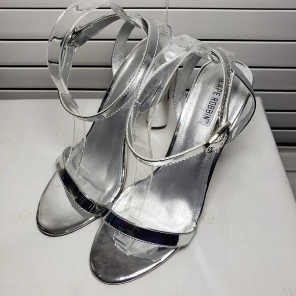 Cape Robbin Silver Open Toe Ankle Buckle Heels - Picture 7 of 12